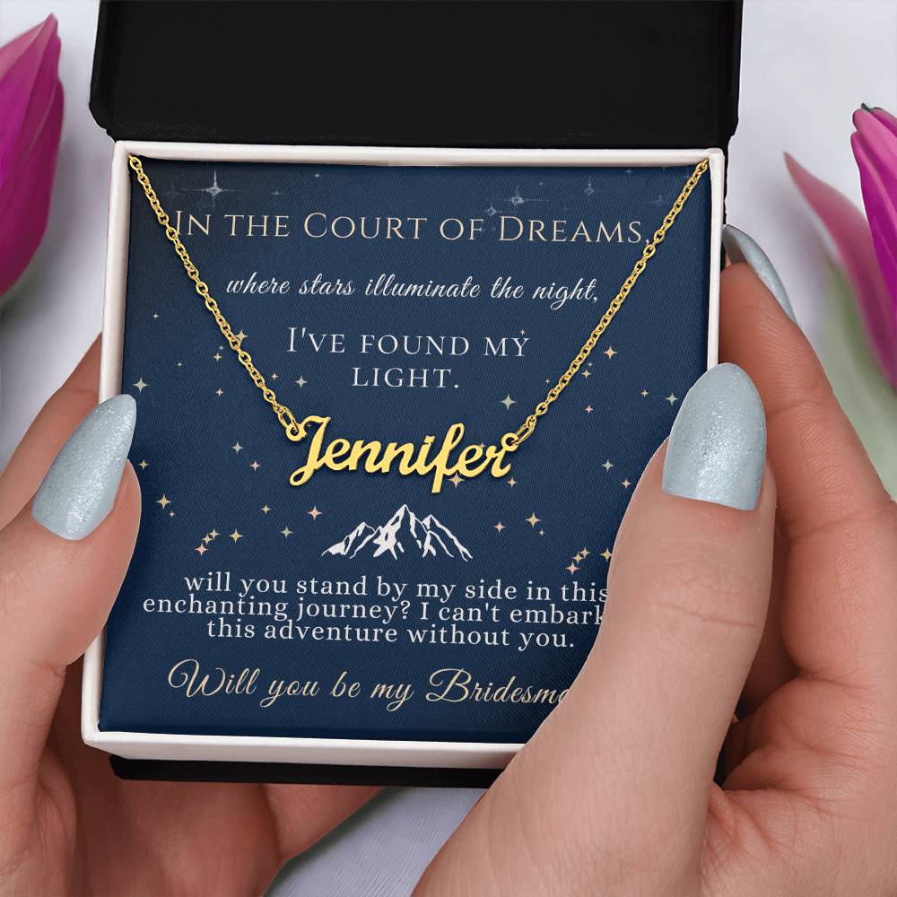 acotar bridesmaid name necklace