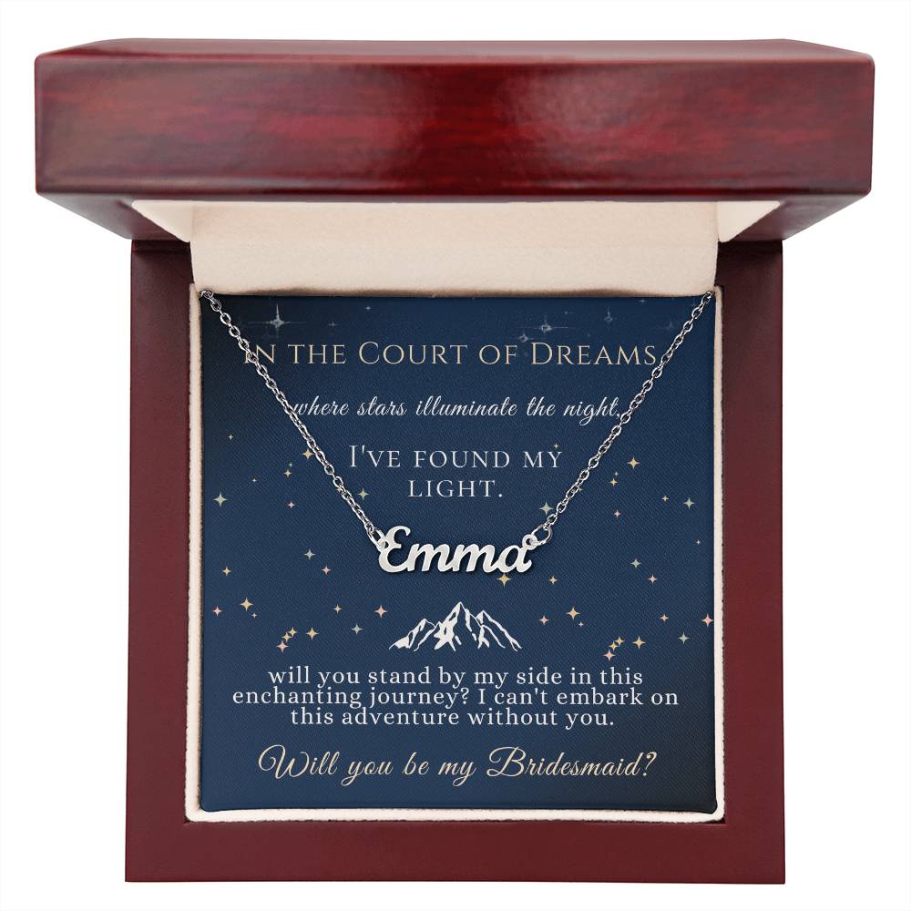 acotar bridesmaid name necklace