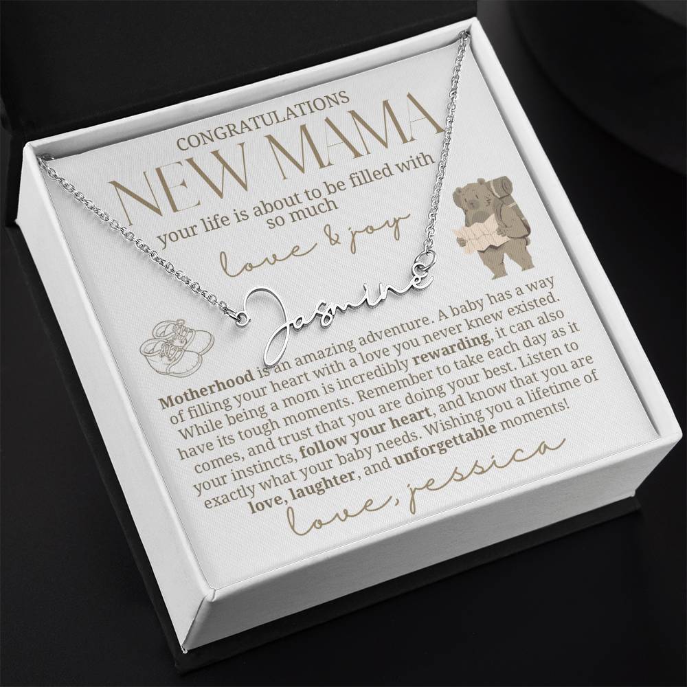 Adventure Awaits New Baby Name Necklace for New Mom