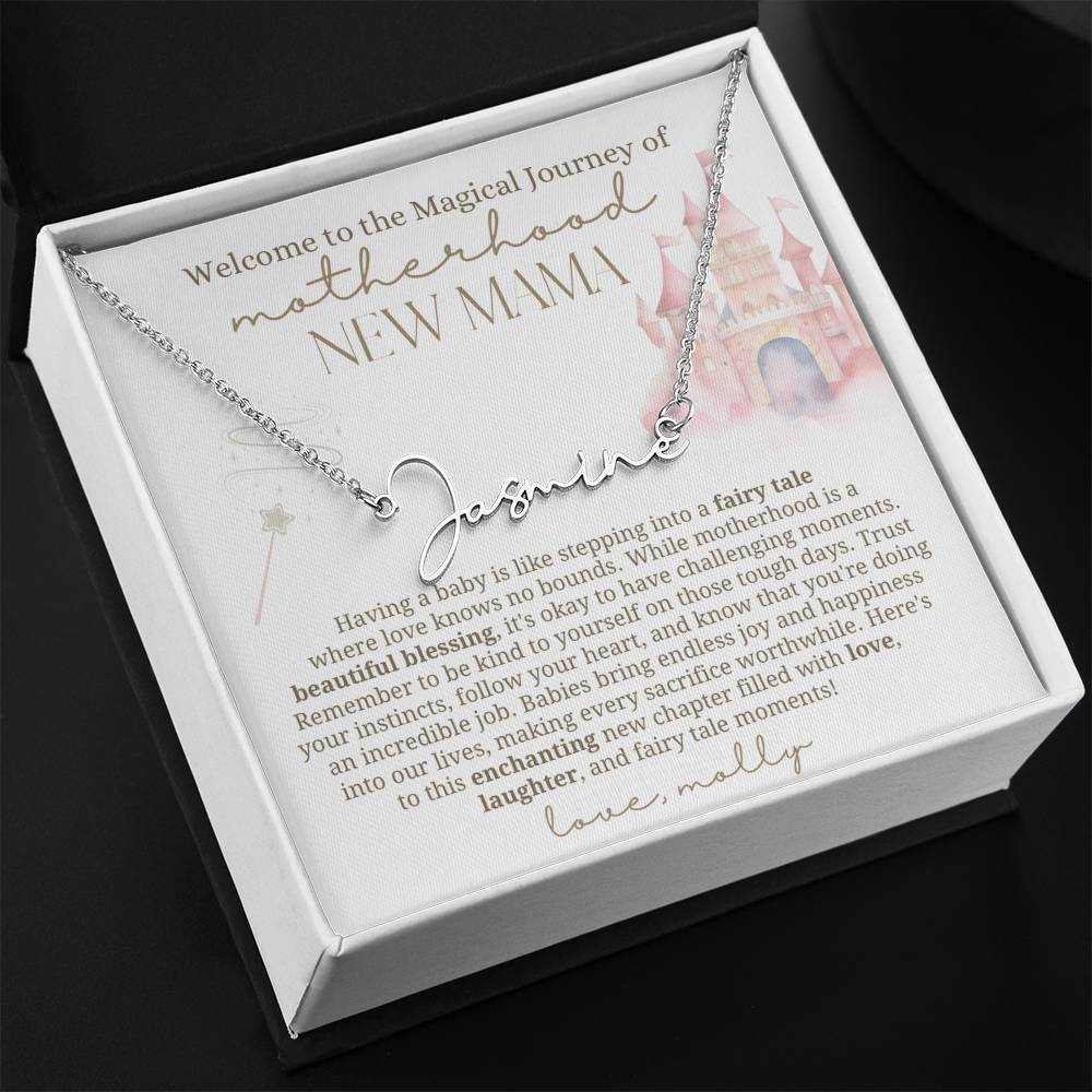 First Time Mom Gift,New Mom Jewelry,Postpartum Gift,Best Friend First Mother Day,Baby Name Necklace,Princess Castle, Mama Necklace,Girl Mom