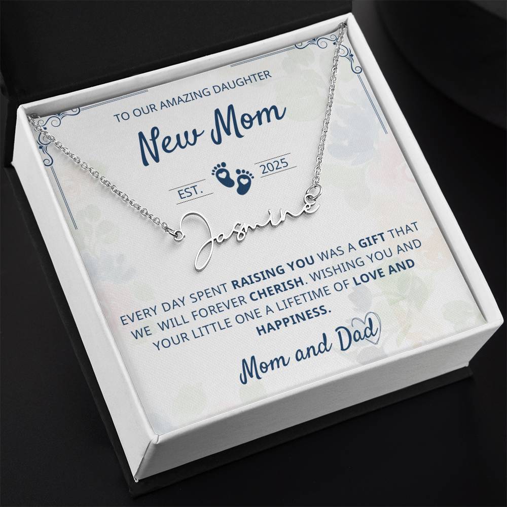 Gift for new mom from parents name necklace