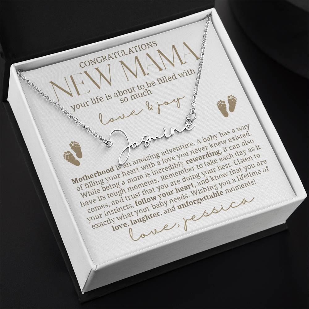 Gold and white New Mama Gift Baby Name Necklace