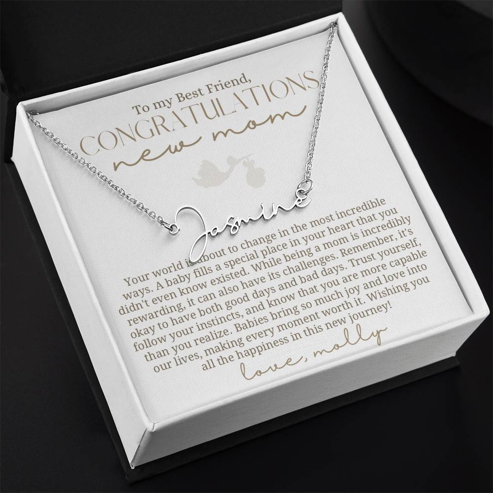 Stork New Mom Best Friend Baby Name Necklace