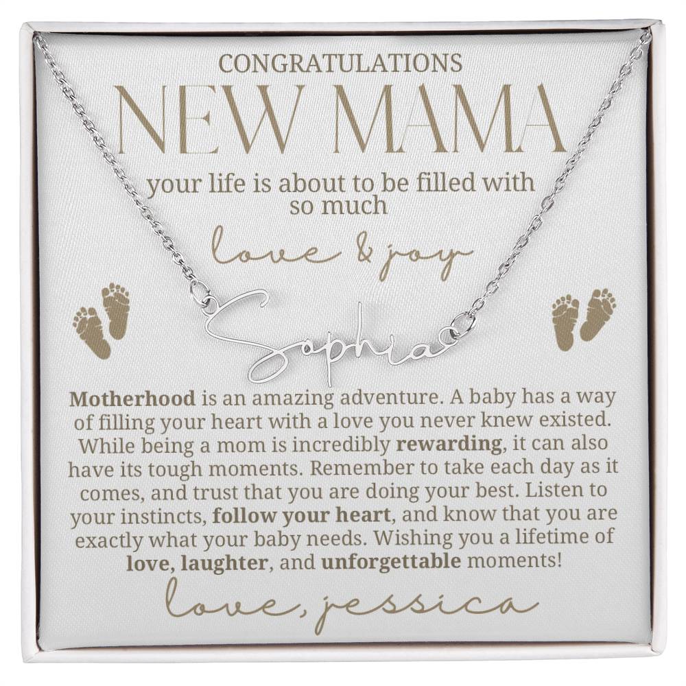 Gold and white New Mama Gift Baby Name Necklace