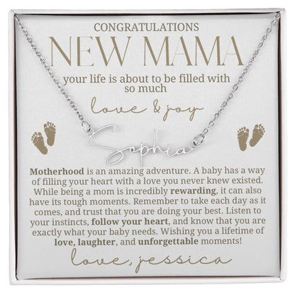 Gold and white New Mama Gift Baby Name Necklace