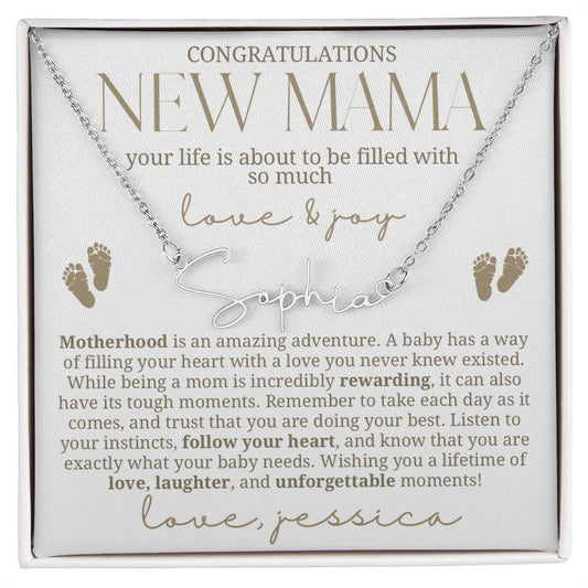 Gold and white New Mama Gift Baby Name Necklace