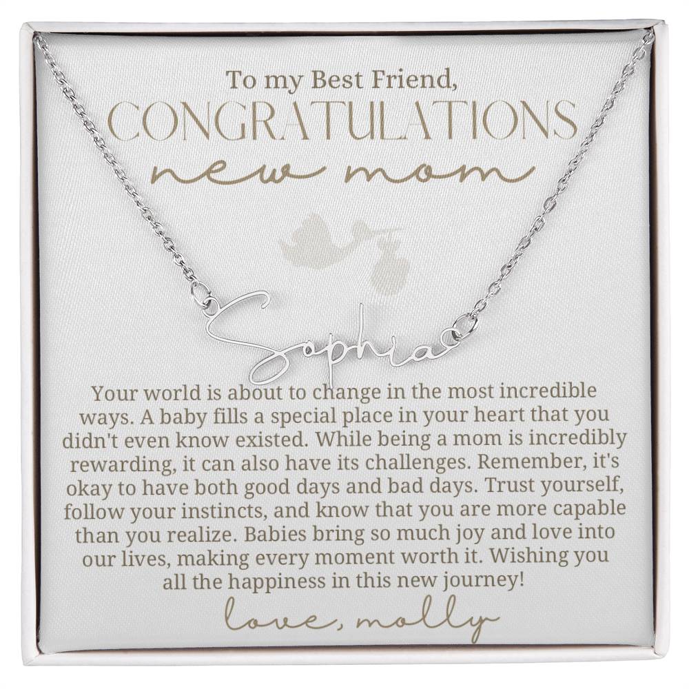Stork New Mom Best Friend Baby Name Necklace