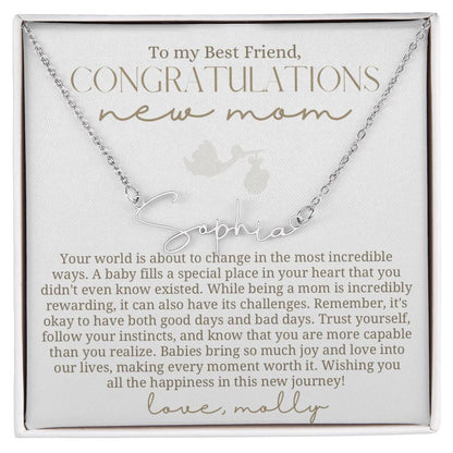 Stork New Mom Best Friend Baby Name Necklace