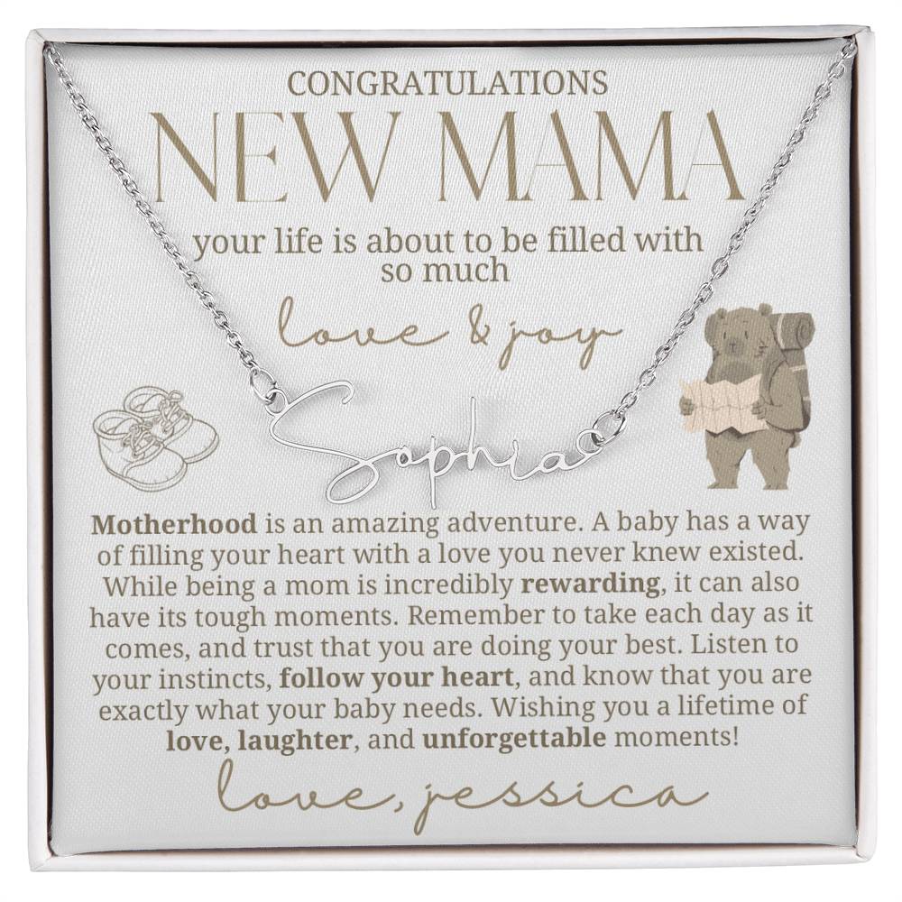 Adventure Awaits New Baby Name Necklace for New Mom