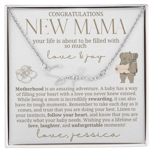 Adventure Awaits New Baby Name Necklace for New Mom