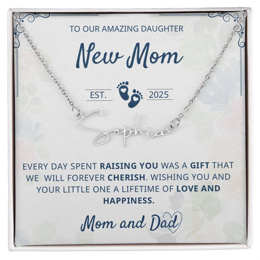 Gift for new mom from parents name necklace