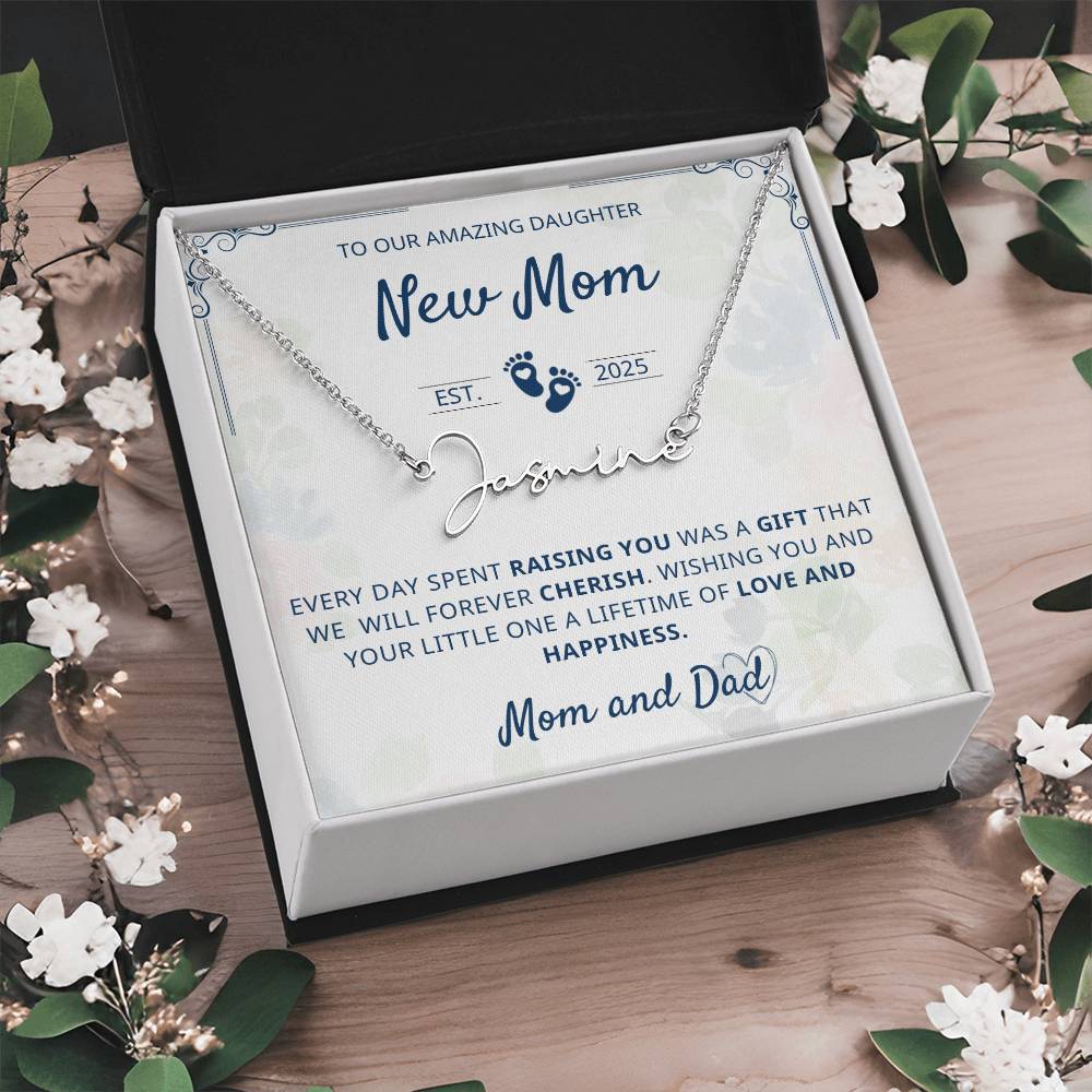 Gift for new mom from parents name necklace