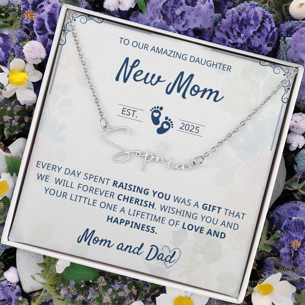 Gift for new mom from parents name necklace