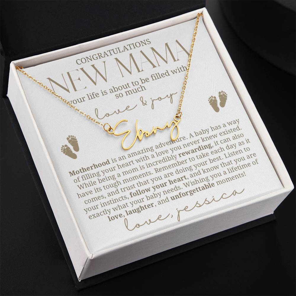 Gold and white New Mama Gift Baby Name Necklace
