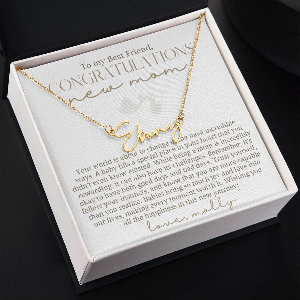 Stork New Mom Best Friend Baby Name Necklace