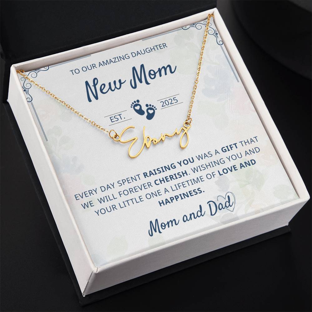 Gift for new mom from parents name necklace