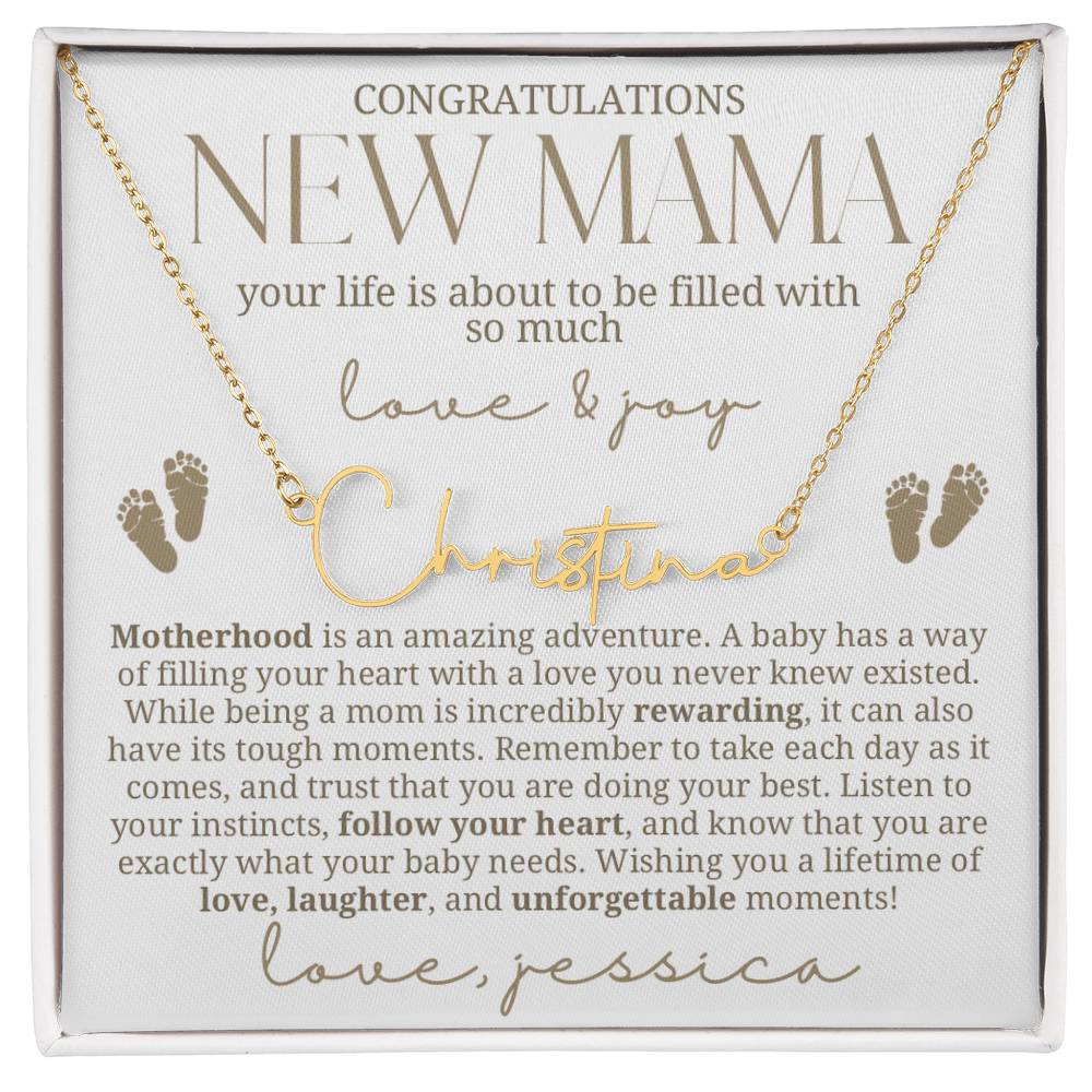 Gold and white New Mama Gift Baby Name Necklace