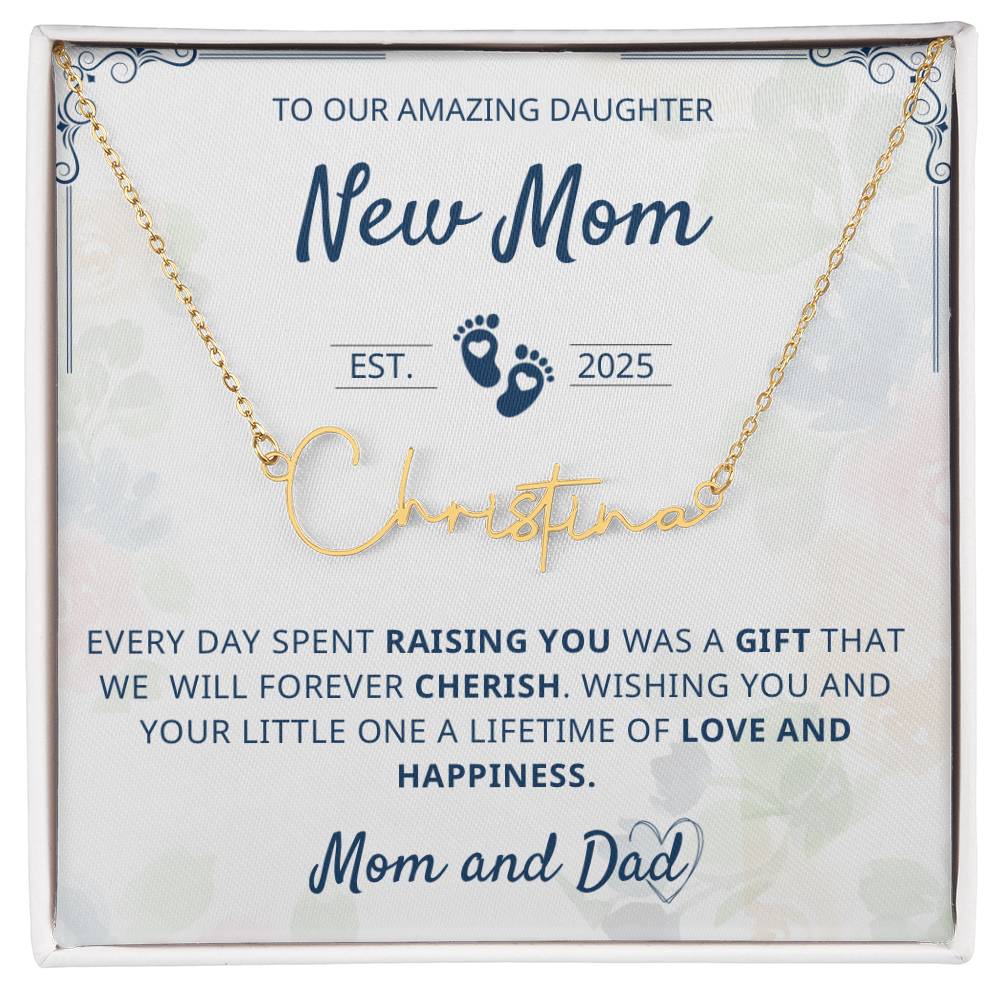 Gift for new mom from parents name necklace