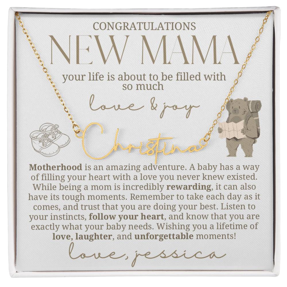 Adventure Awaits New Baby Name Necklace for New Mom
