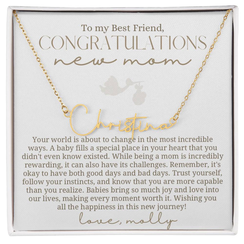 Stork New Mom Best Friend Baby Name Necklace