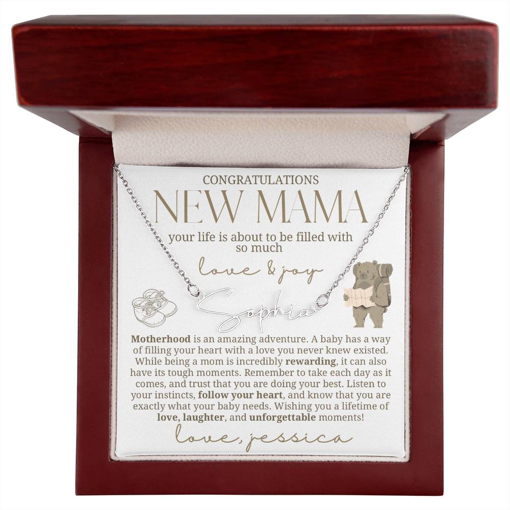 Adventure Awaits New Baby Name Necklace for New Mom