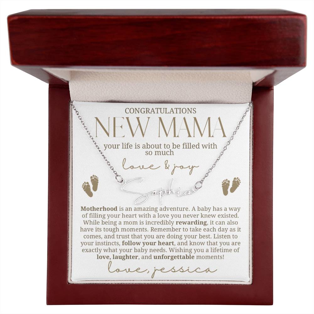 Gold and white New Mama Gift Baby Name Necklace
