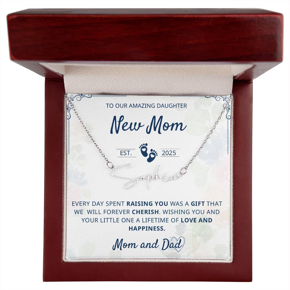 Gift for new mom from parents name necklace
