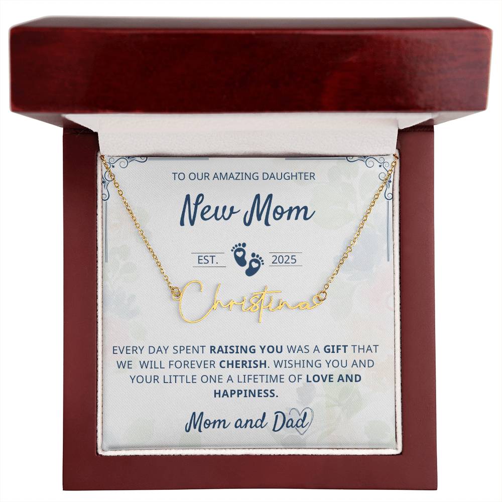 Gift for new mom from parents name necklace
