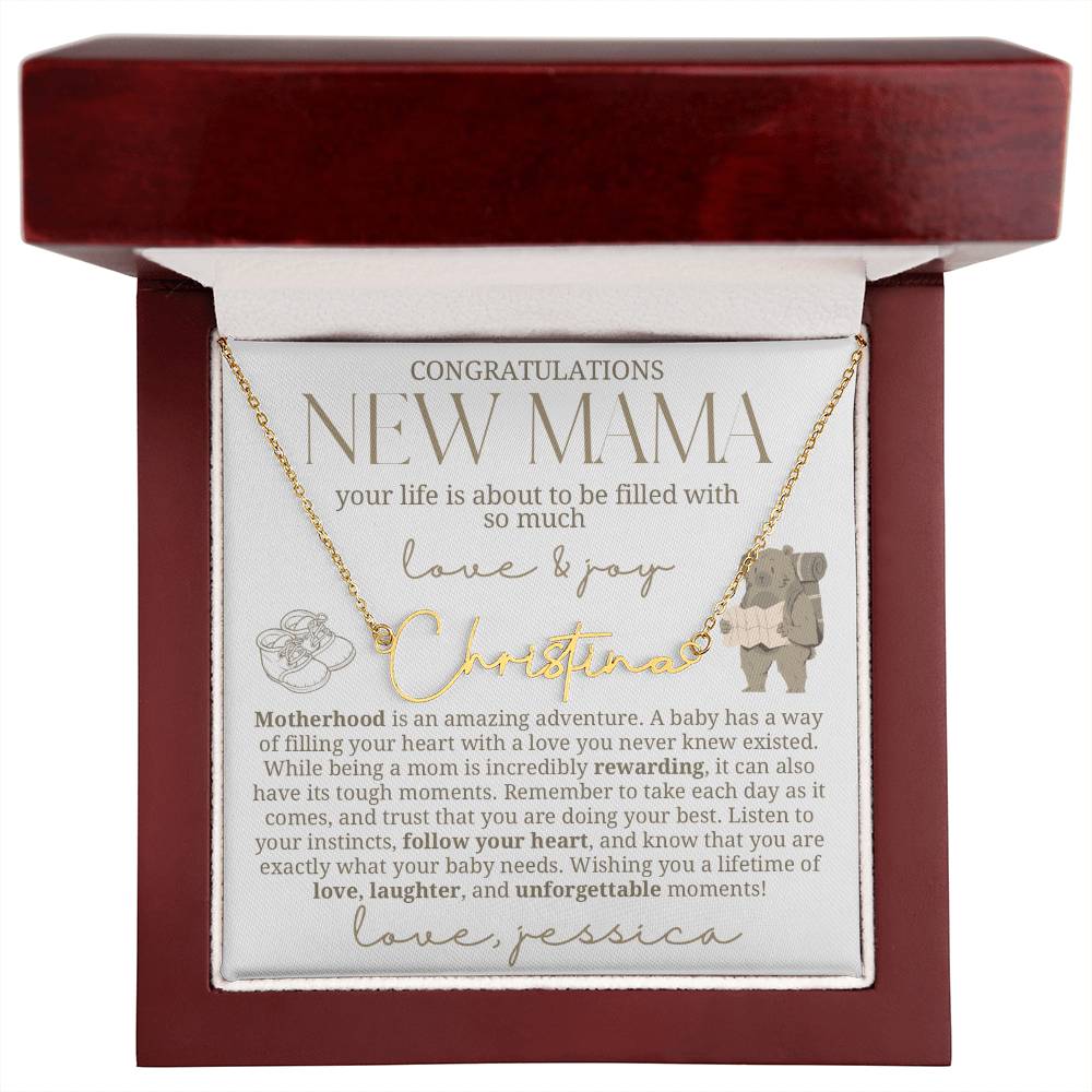 Adventure Awaits New Baby Name Necklace for New Mom