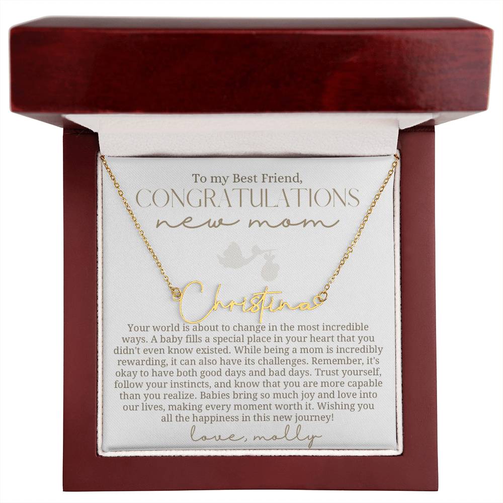 Stork New Mom Best Friend Baby Name Necklace