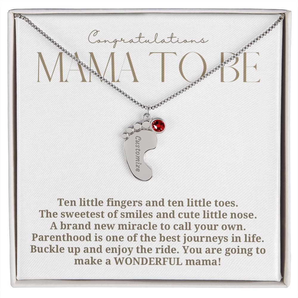 Mama to be new baby gift with engraved birthstone foot pendamt