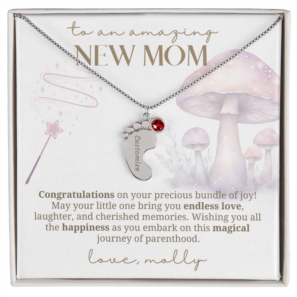 Cute mushroom little feet new mom necklace