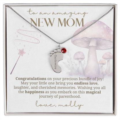 Cute mushroom little feet new mom necklace