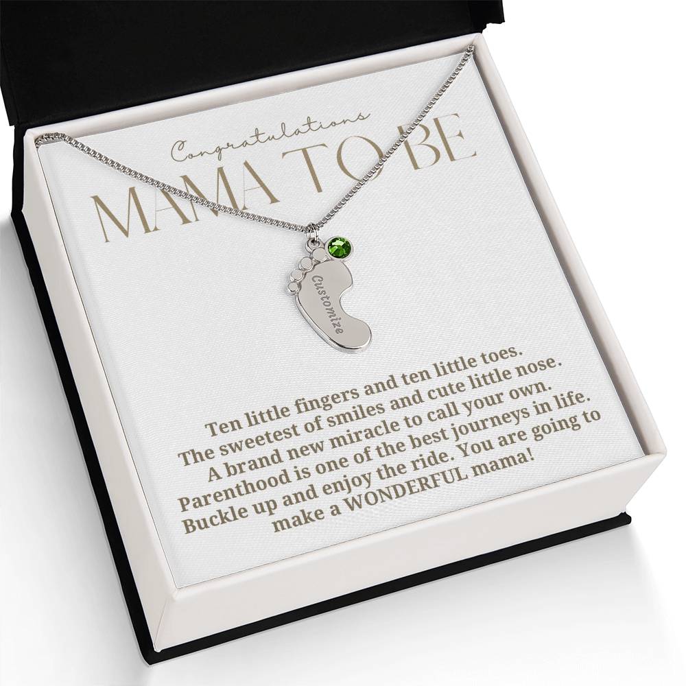 Mama to be new baby gift with engraved birthstone foot pendamt