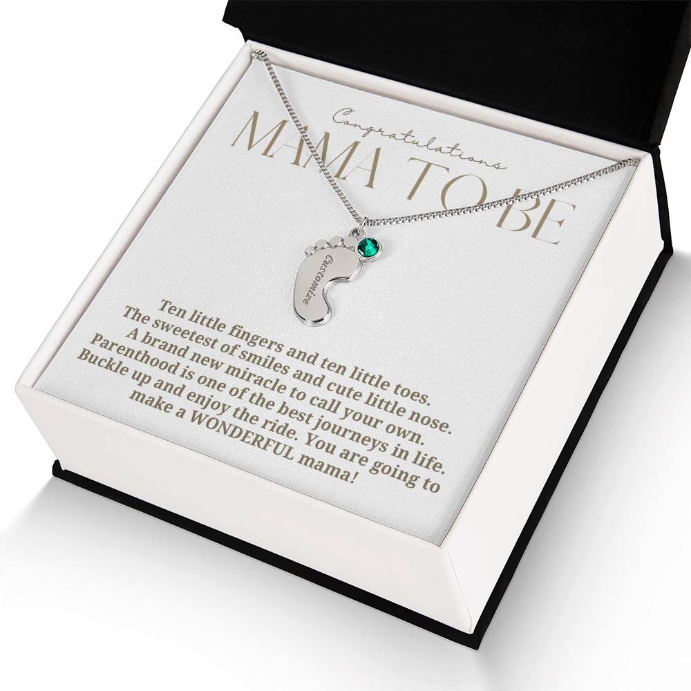 Mama to be new baby gift with engraved birthstone foot pendamt