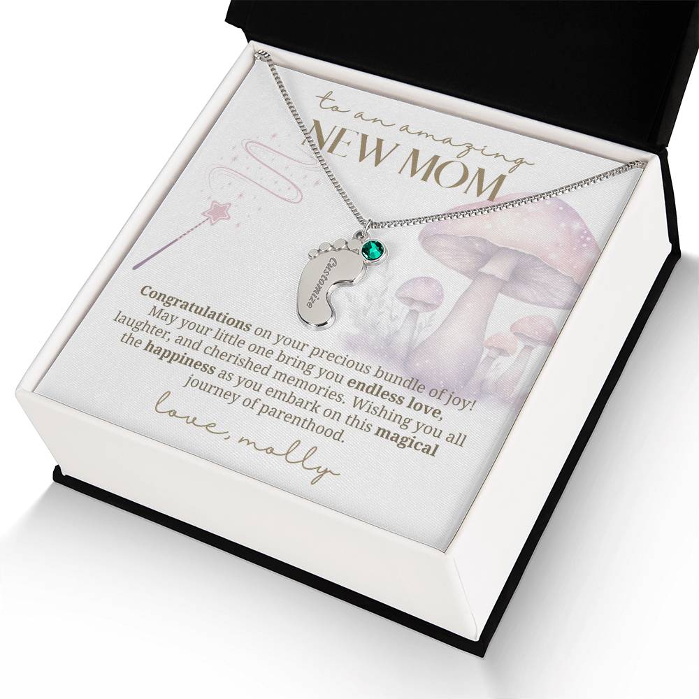 Cute mushroom little feet new mom necklace