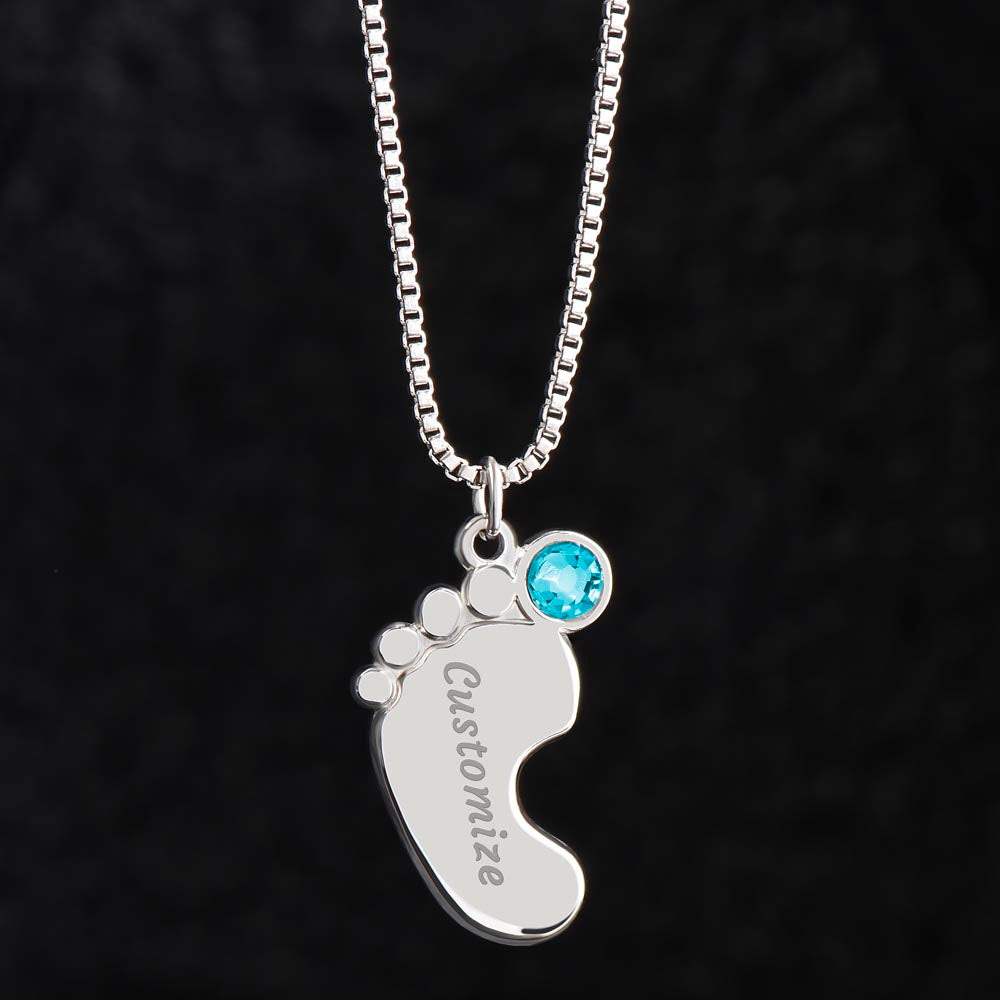 Mama to be new baby gift with engraved birthstone foot pendamt