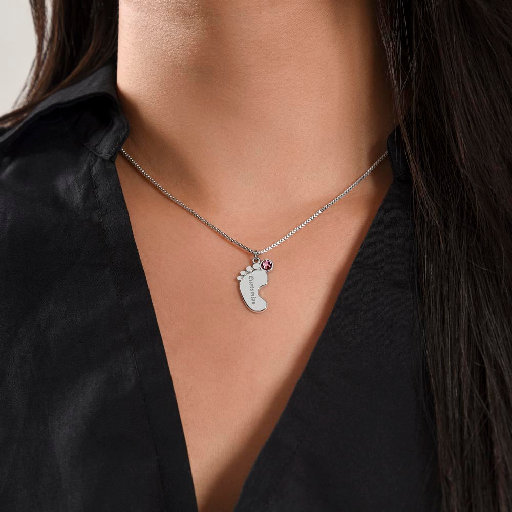 Mama to be new baby gift with engraved birthstone foot pendamt