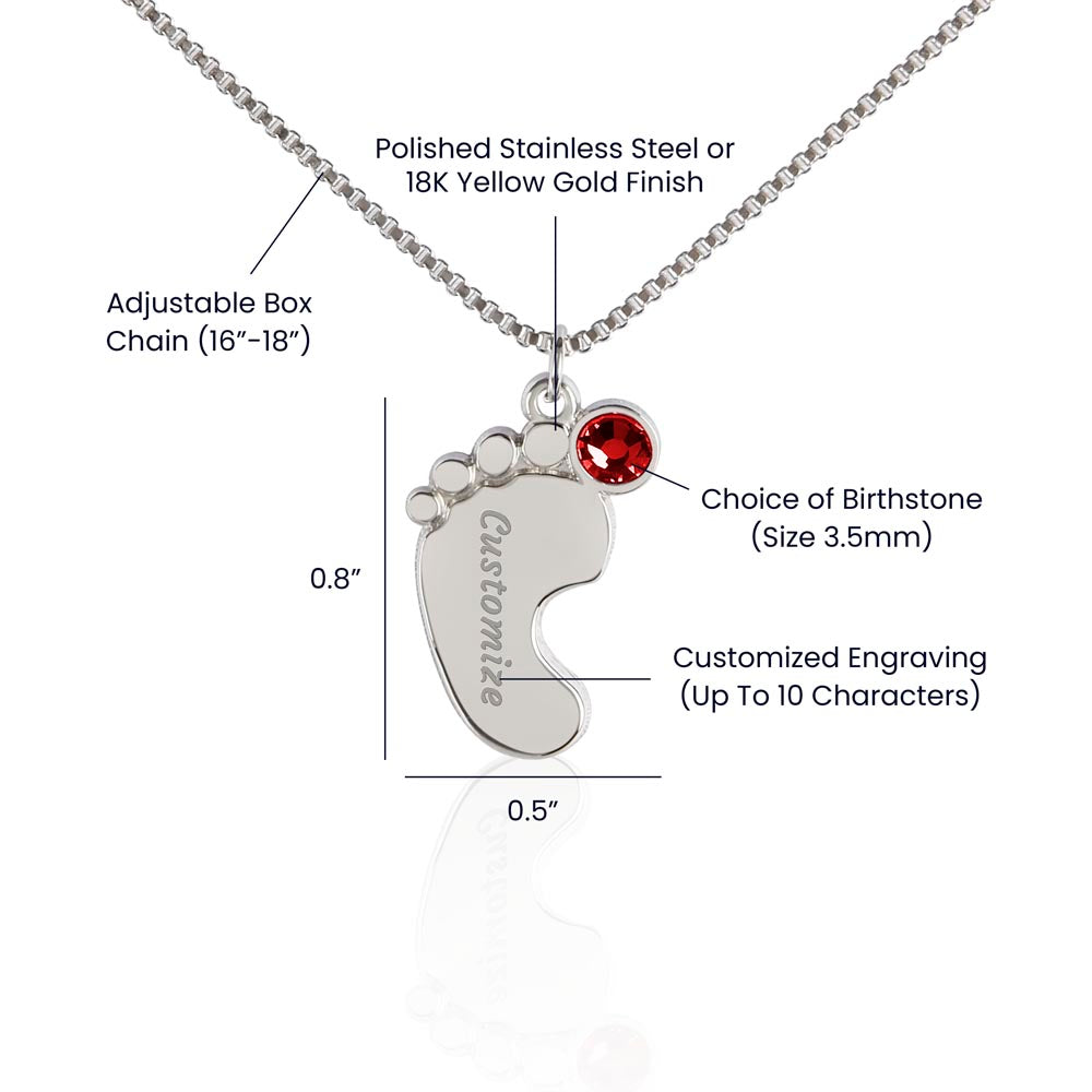 Mama to be new baby gift with engraved birthstone foot pendamt