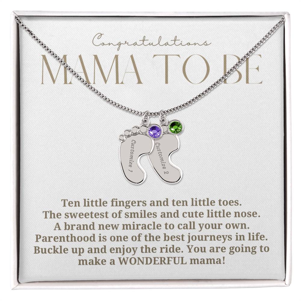 Mama to be new baby gift with engraved birthstone foot pendamt