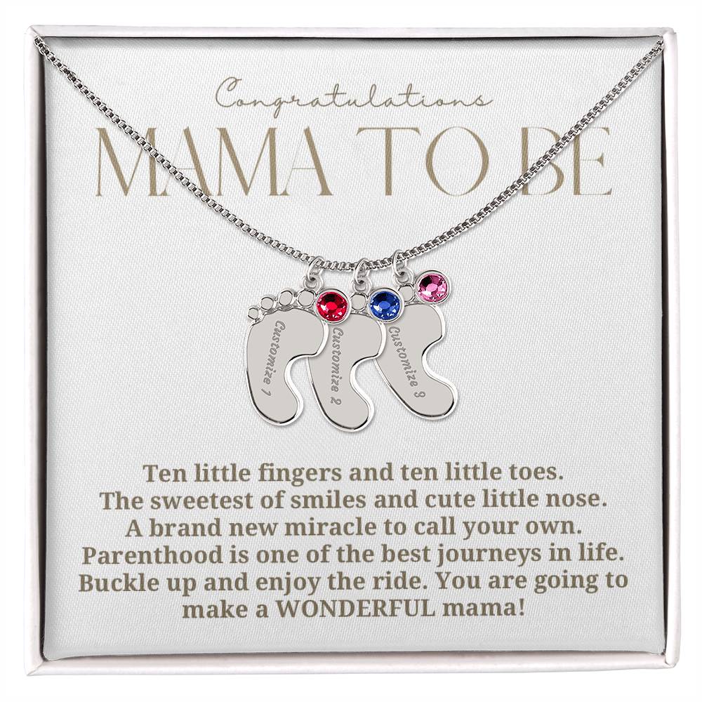 Mama to be new baby gift with engraved birthstone foot pendamt