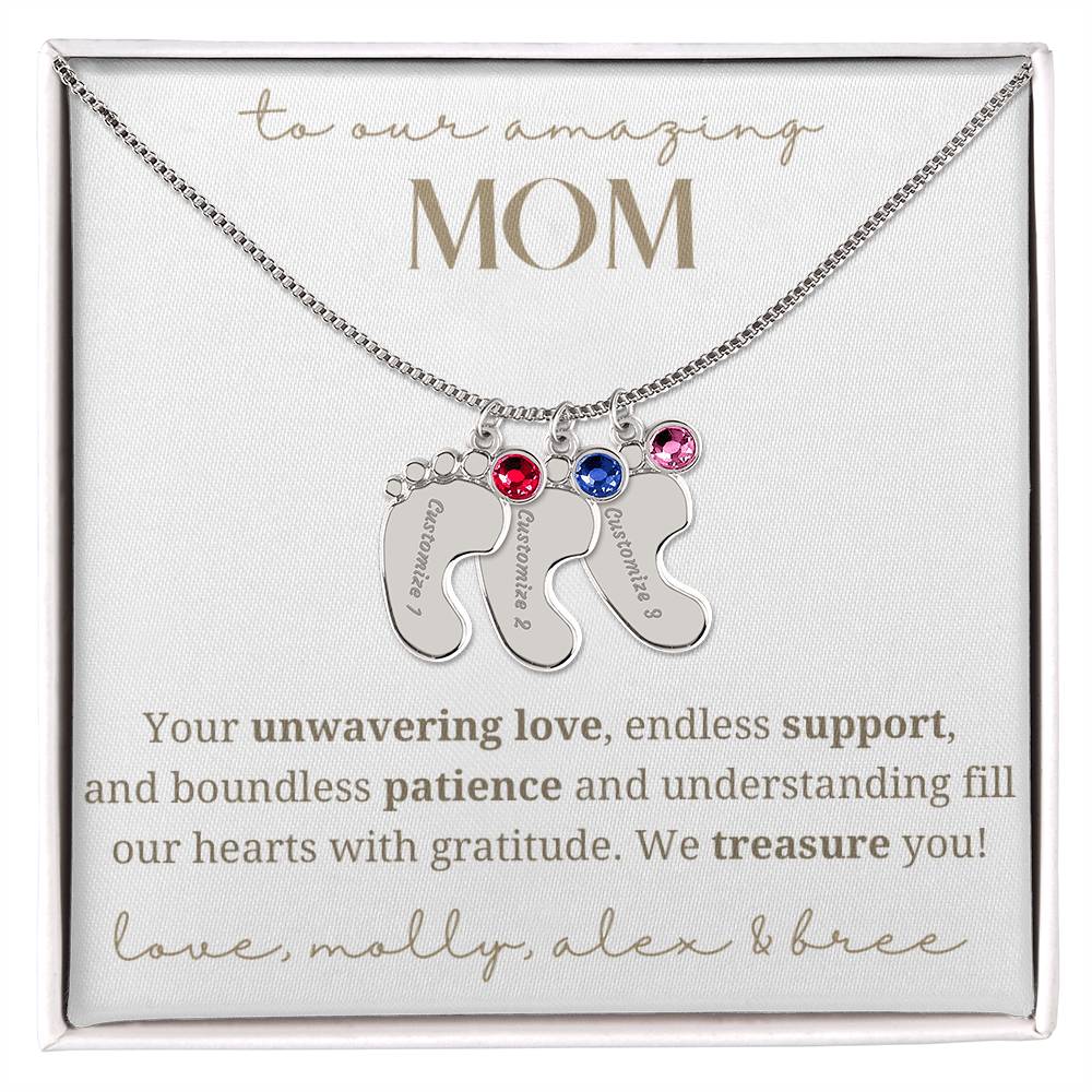 To Our Mom Baby Foot Birthstone Necklace