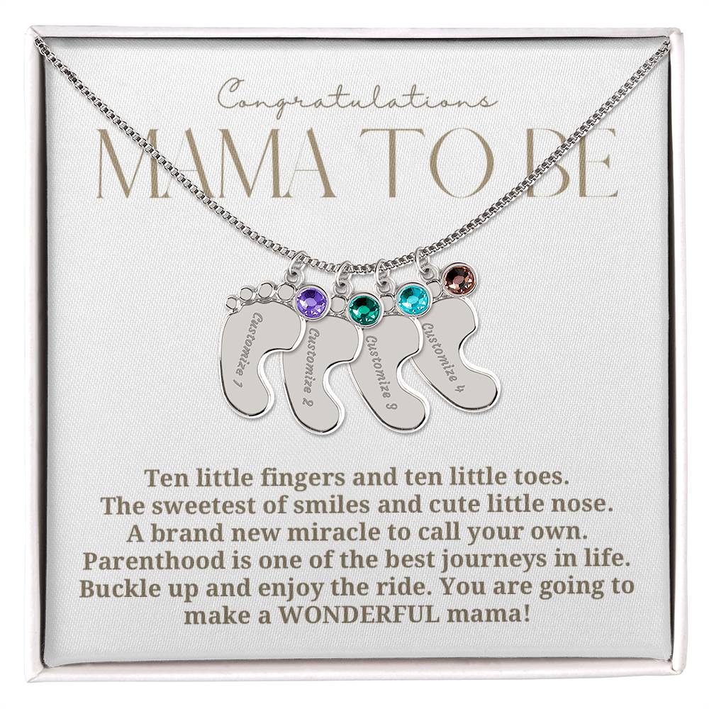 Mama to be new baby gift with engraved birthstone foot pendamt