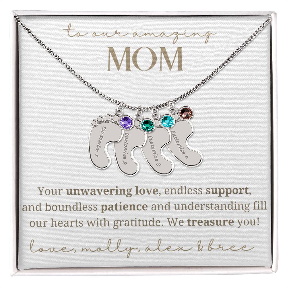To Our Mom Baby Foot Birthstone Necklace