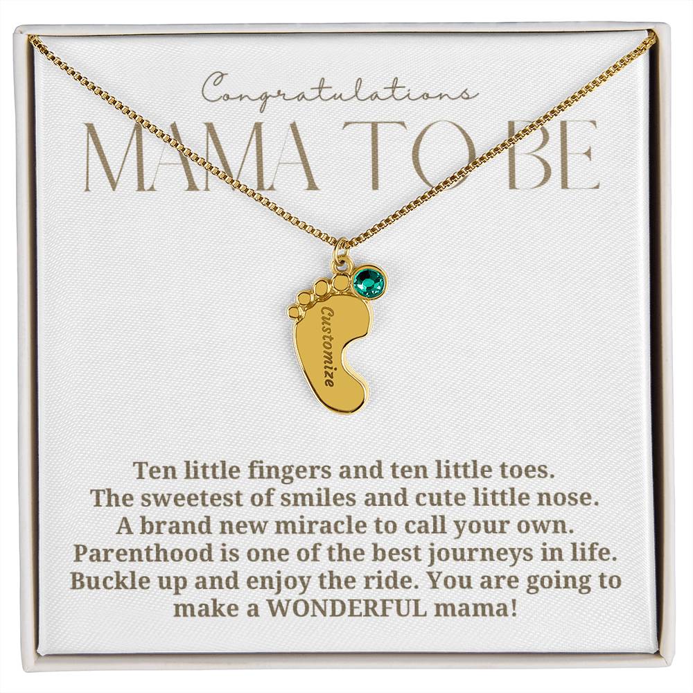 Mama to be new baby gift with engraved birthstone foot pendamt