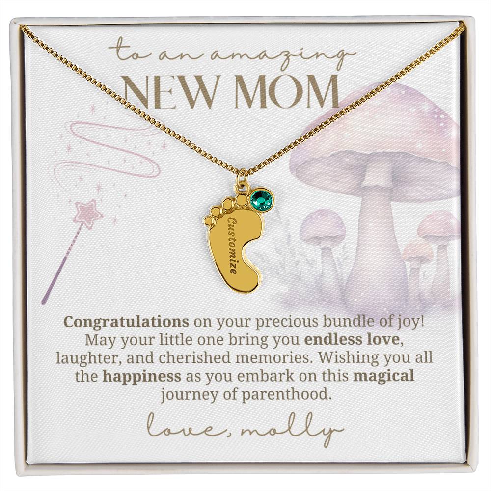 Cute mushroom little feet new mom necklace