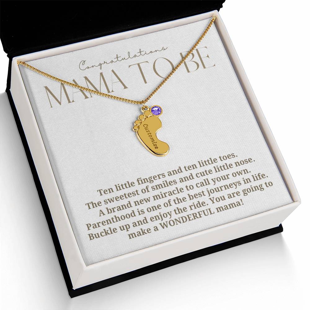 Mama to be new baby gift with engraved birthstone foot pendamt