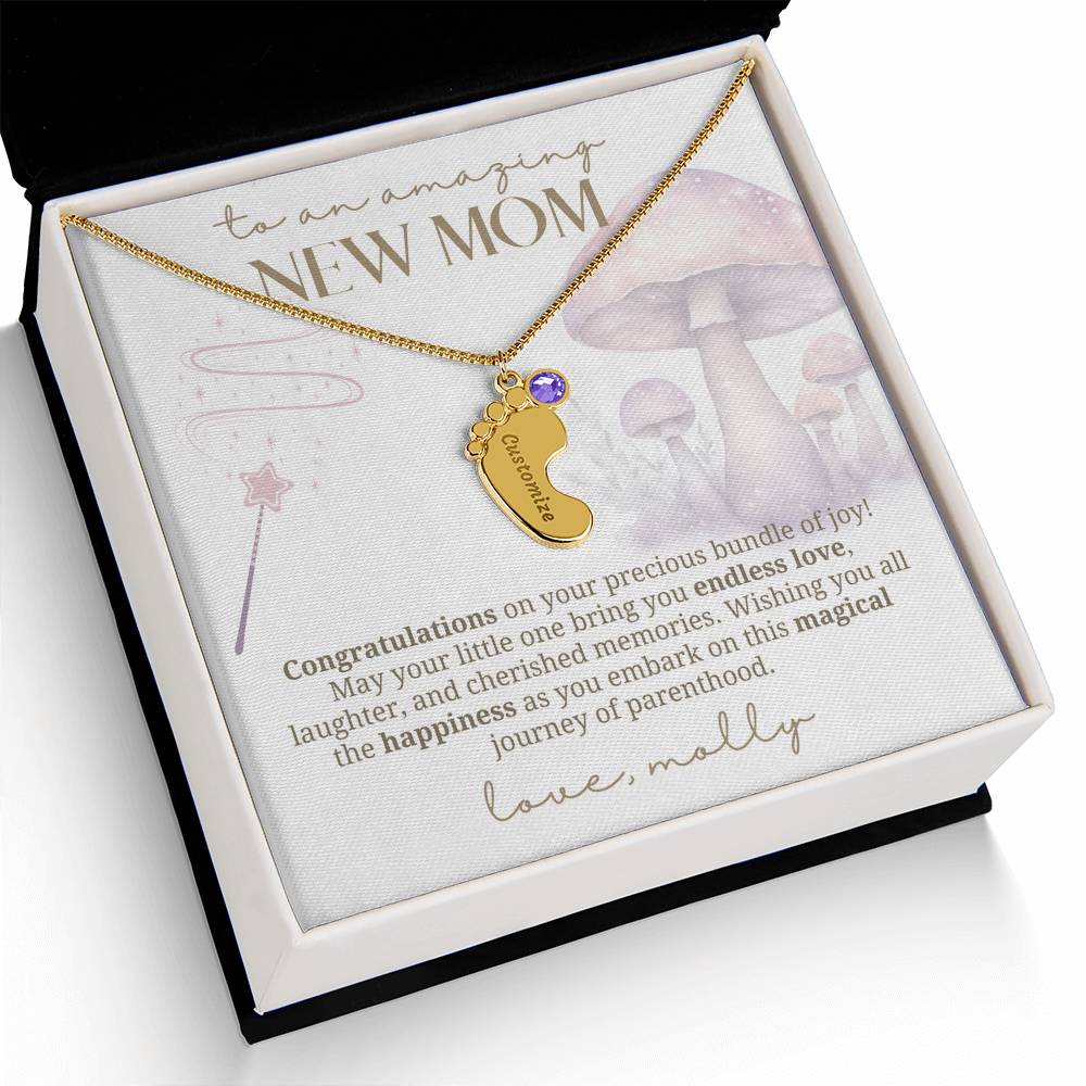 Cute mushroom little feet new mom necklace
