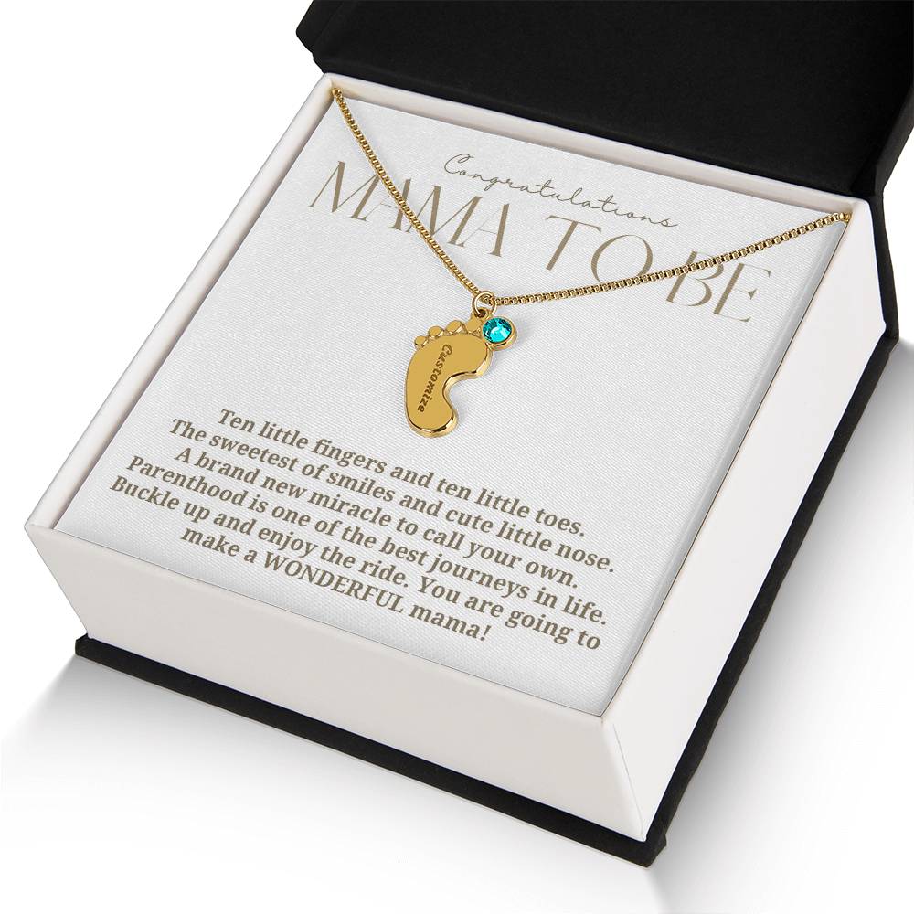 Mama to be new baby gift with engraved birthstone foot pendamt