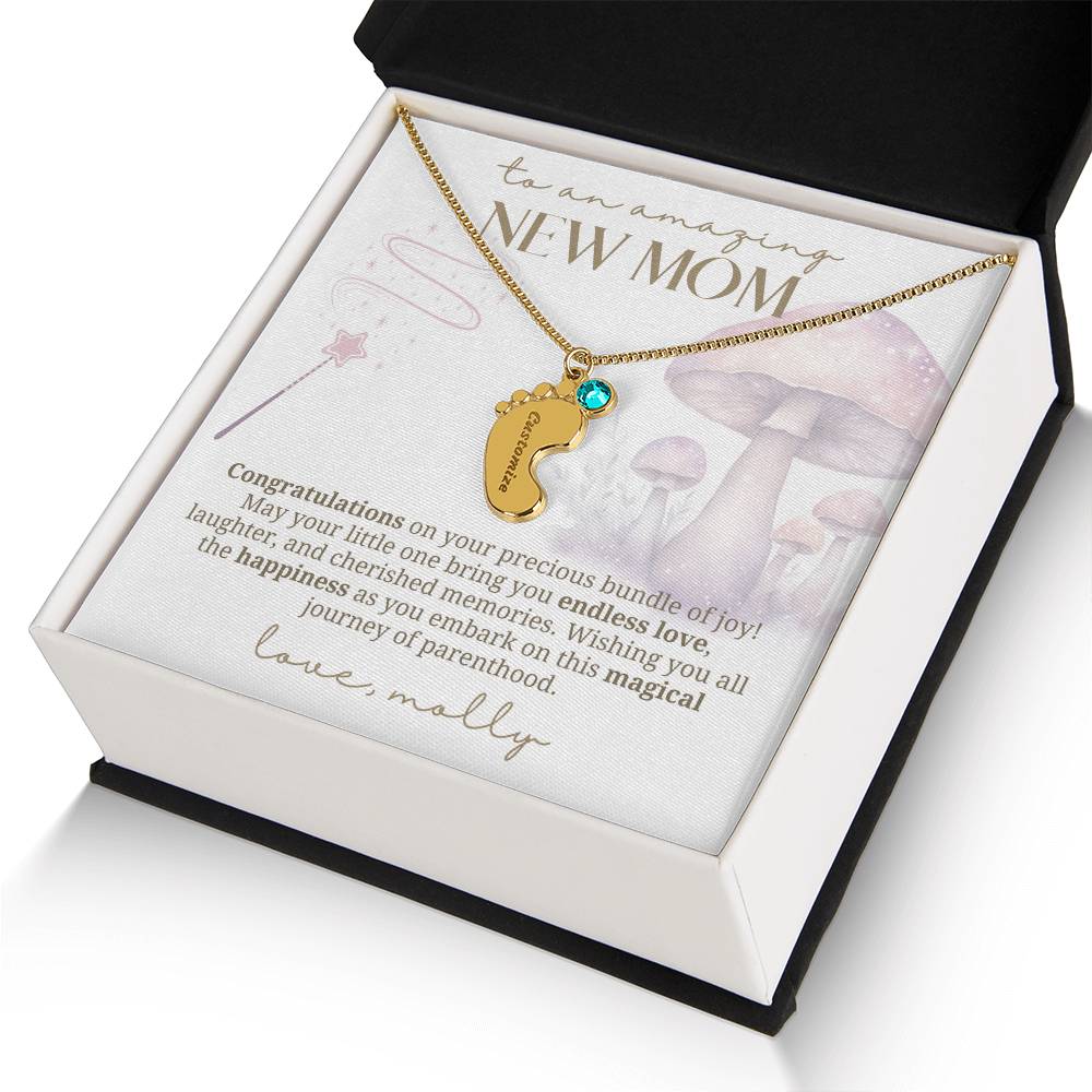 Cute mushroom little feet new mom necklace